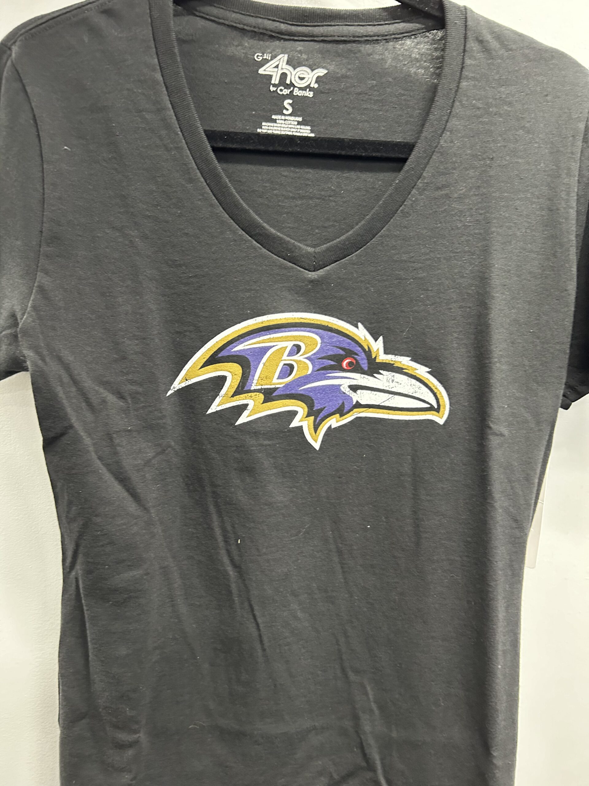Baltimore Ravens V Neck   Ladies Black V- Neck Top with distressed logo