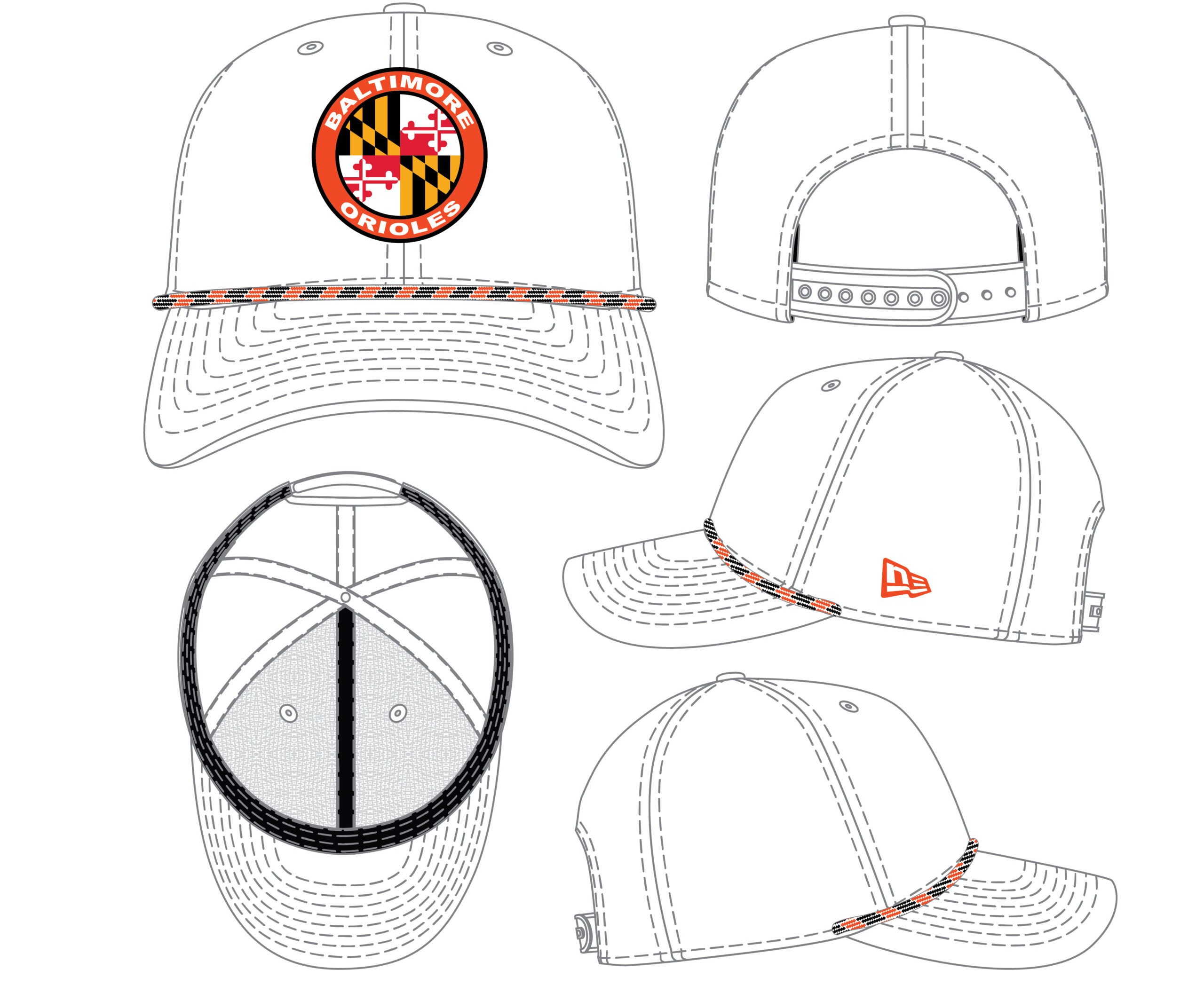 Baltimore Orioles Multi Rope Sleeve Patch Stretch Snap Cap (White ) - Image 3
