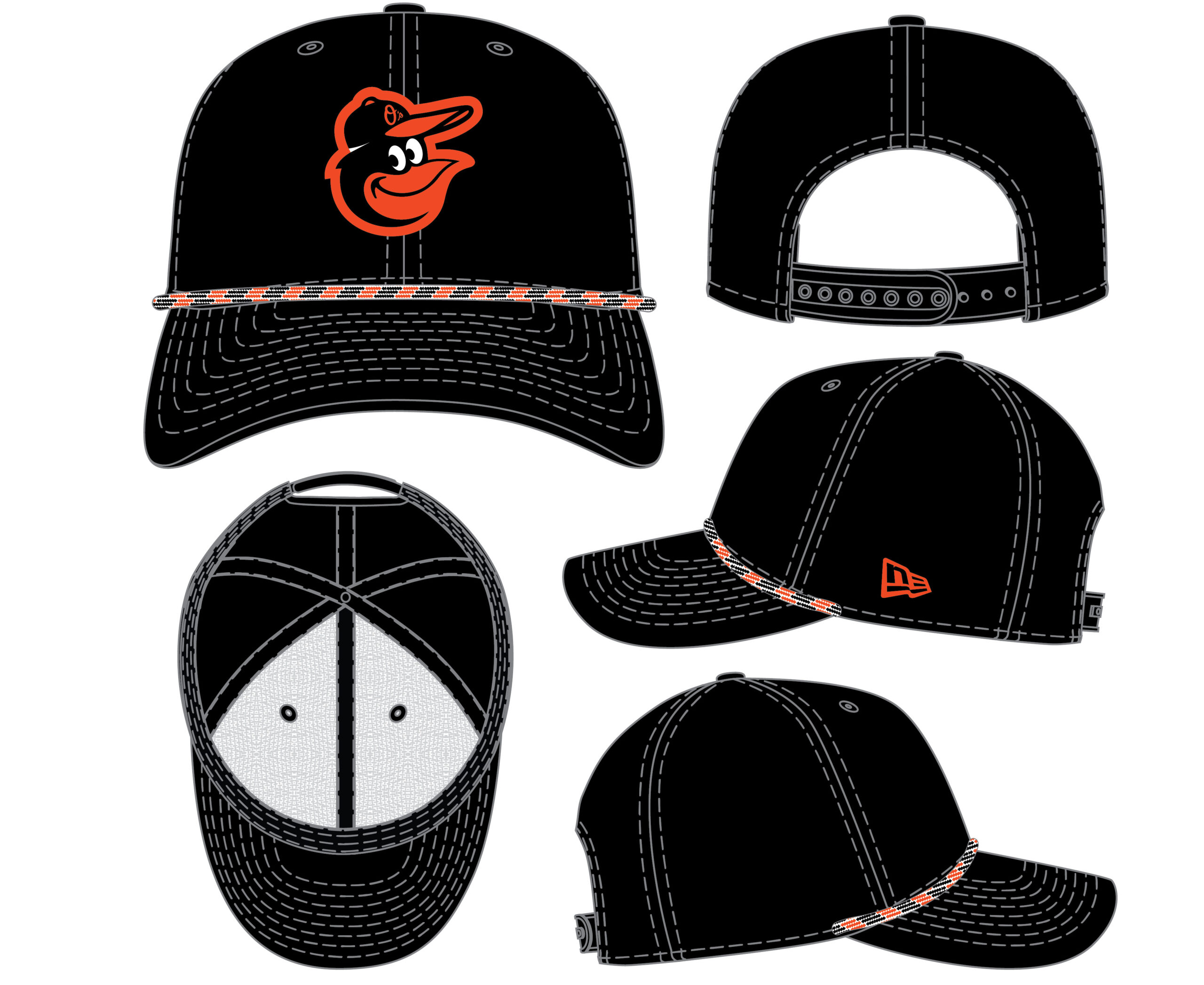 Baltimore Orioles Multi Rope Stretch Snap Cap (Black ) - Image 2