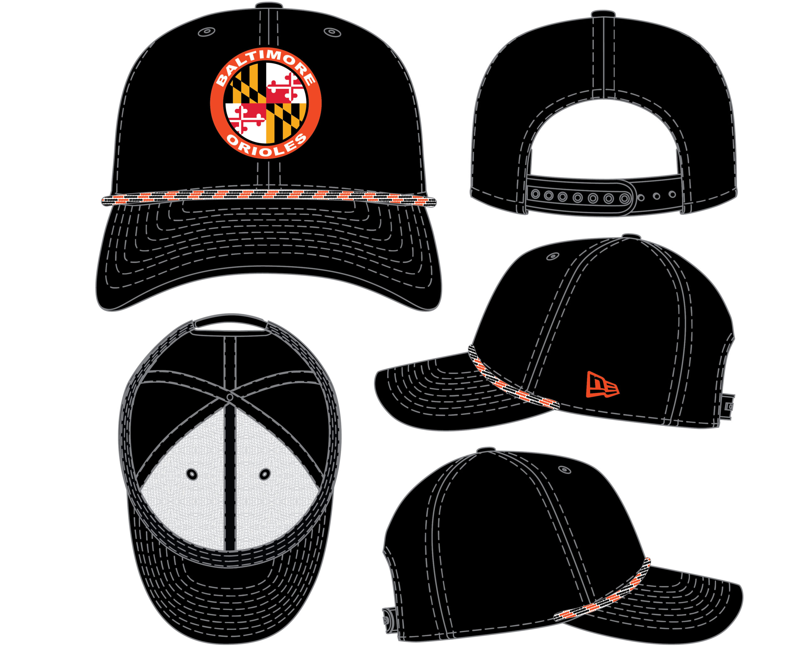 Baltimore Orioles Multi Rope Sleeve Patch Stretch Snap Cap ( Black ) - Image 2